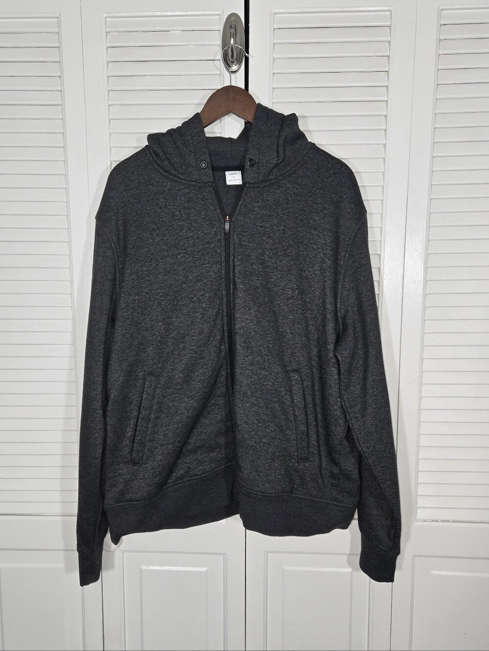 Amazon Essential Full Zip Fleece Hoodie Charcoal Gray Long Sleeve Jacket Sz XL